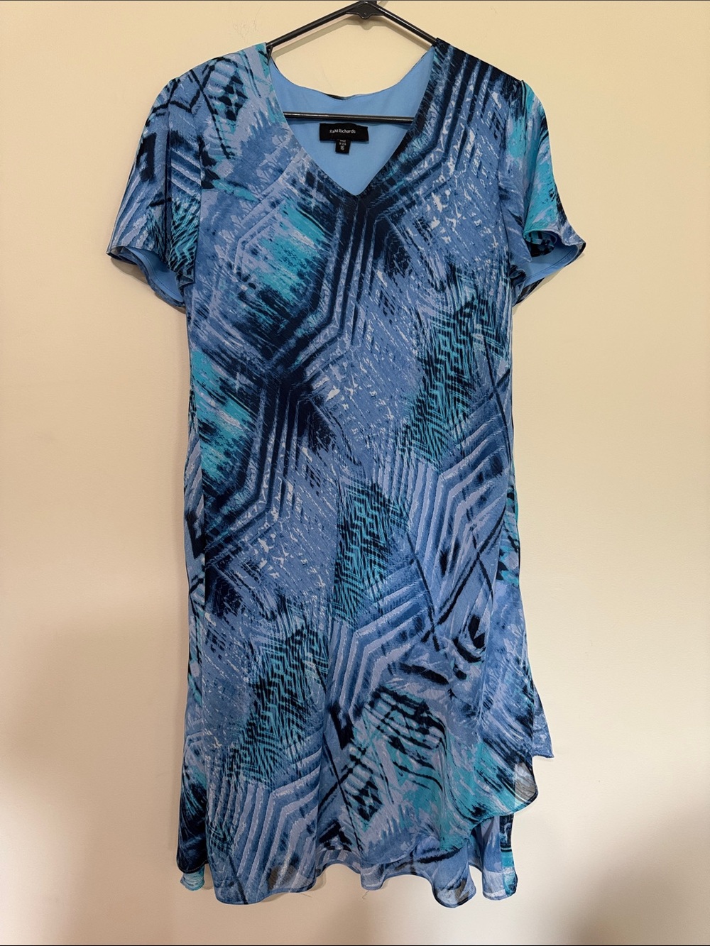 R&M Richards Teal Abstract V-Neck Midi Dress